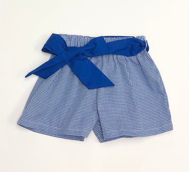 Girls Royal Blue Gingham Shorts with Bow