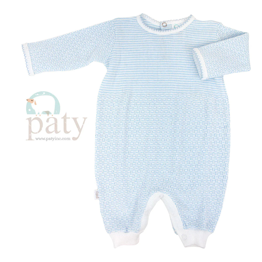 Blue Knit Long Sleeve Paty Romper