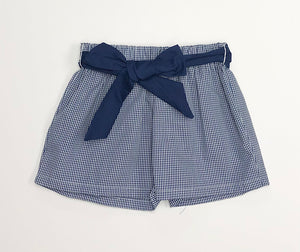 Girls Navy Gingham Shorts with Bow