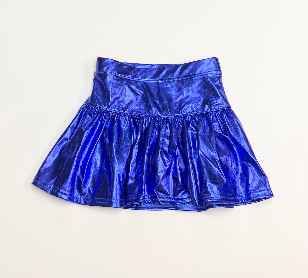 Girls Metallic Royal Blue Gathered Skort