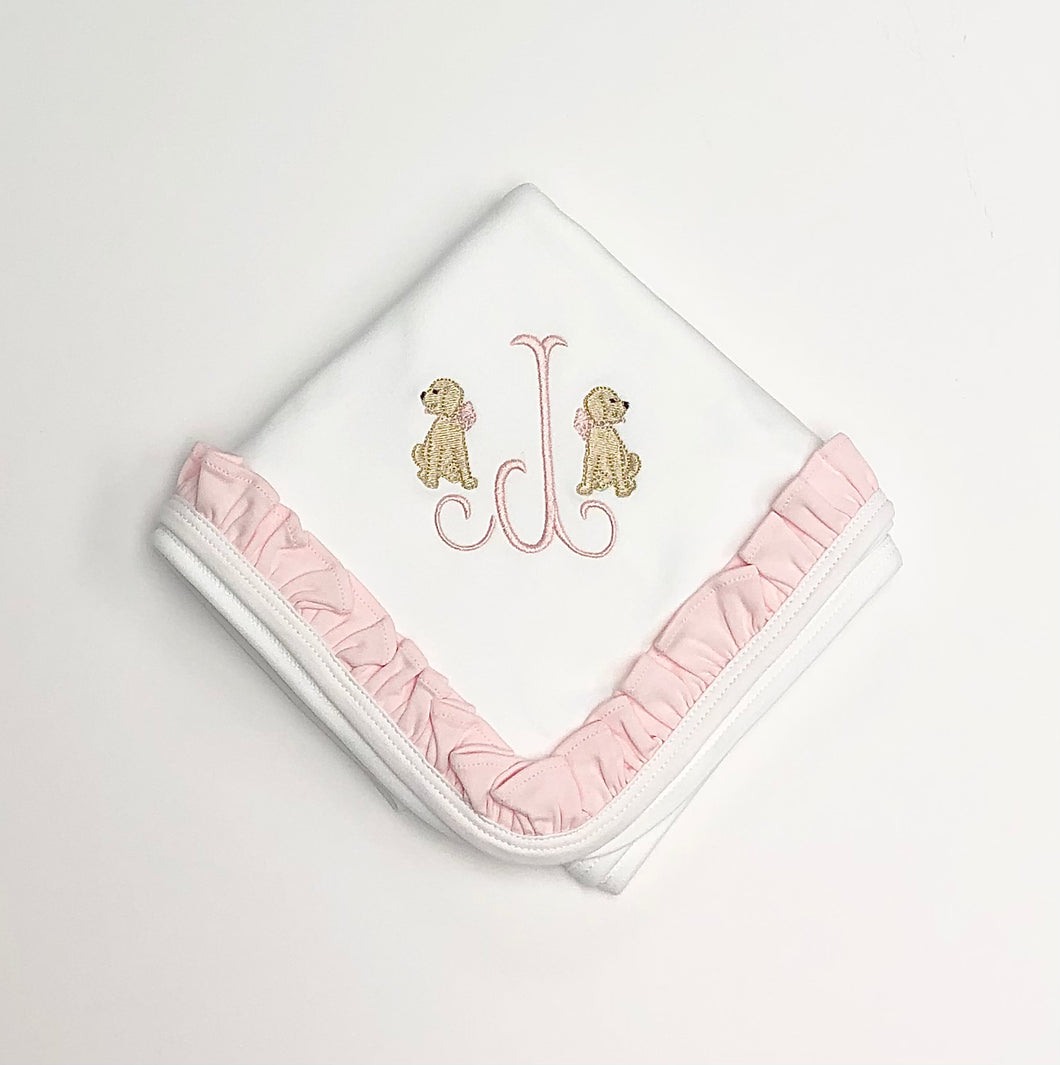 White/Pink Ruffle Pima Blanket