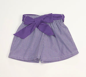 Girls Purple Gingham Shorts with Bow