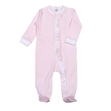 Pink Gingham Zipper Footie