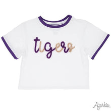 Load image into Gallery viewer, Tigers Purple and Gold Tinsel Boxy Tee