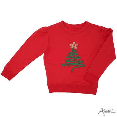 Girls Tinsel Christmas Tree Red Holly Sweatshirt