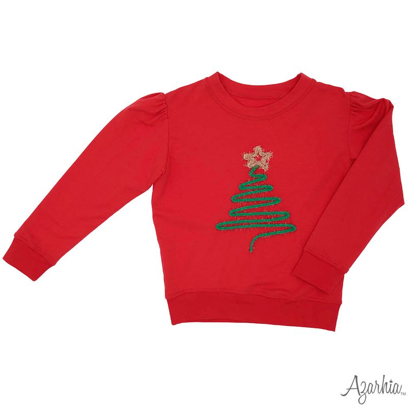 Girls Tinsel Christmas Tree Red Holly Sweatshirt