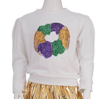 Load image into Gallery viewer, Mardi Gras Sequin King Cake Flutter Sweatshirt