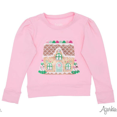 Girls Sequin Gingerbread House Pink Holly Sweatshirt