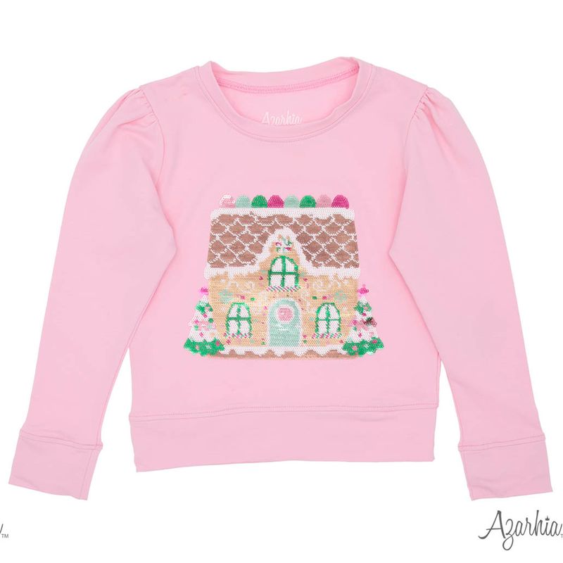 Girls Sequin Gingerbread House Pink Holly Sweatshirt