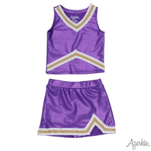 Load image into Gallery viewer, Purple and Gold Shimmer Cheer Suit
