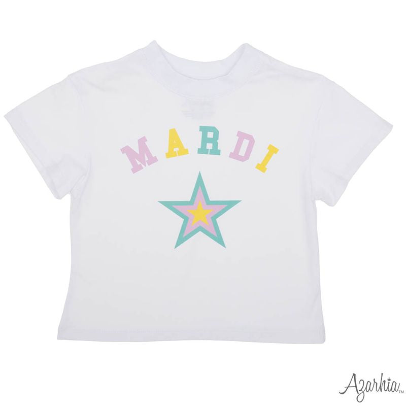 Girls Mardi Gras Pastel Stars White Boxy Tee