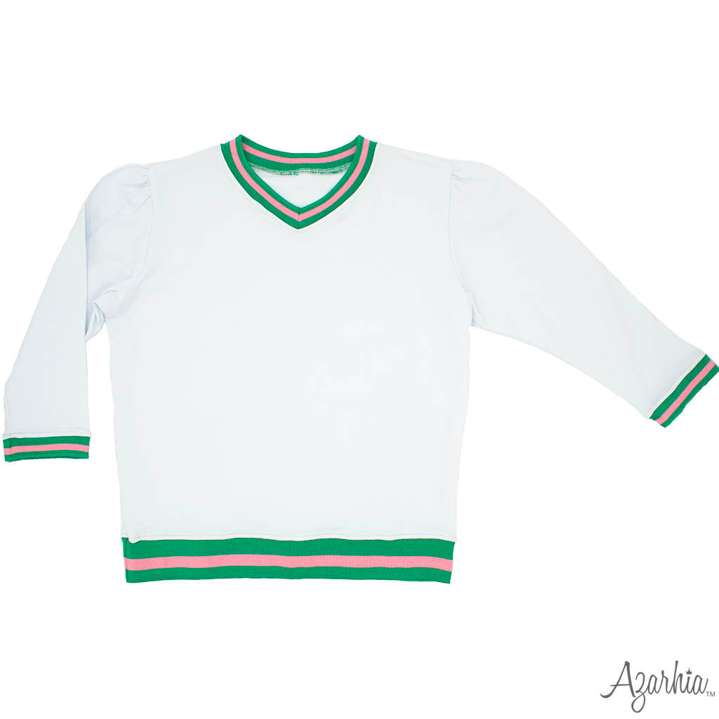 Girls Pink and Green Trim White Holly Sweatshirt