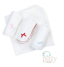 Load image into Gallery viewer, Paty White Receiving Blanket w/ Colored Trim and Bow