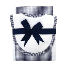 Load image into Gallery viewer, Small Navy Check Bib and Burp Set