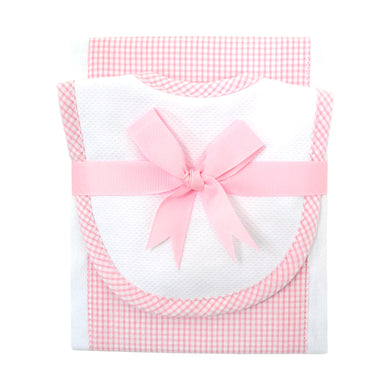 Small Pink Check Bib and Burp Set