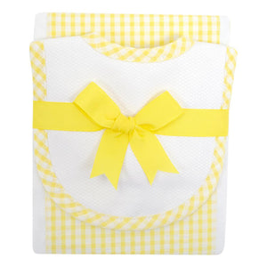 Yellow Check Bib and Burp Set