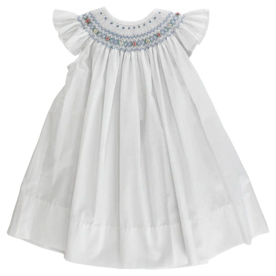 White/Periwinkle Smocked Bishop Dress
