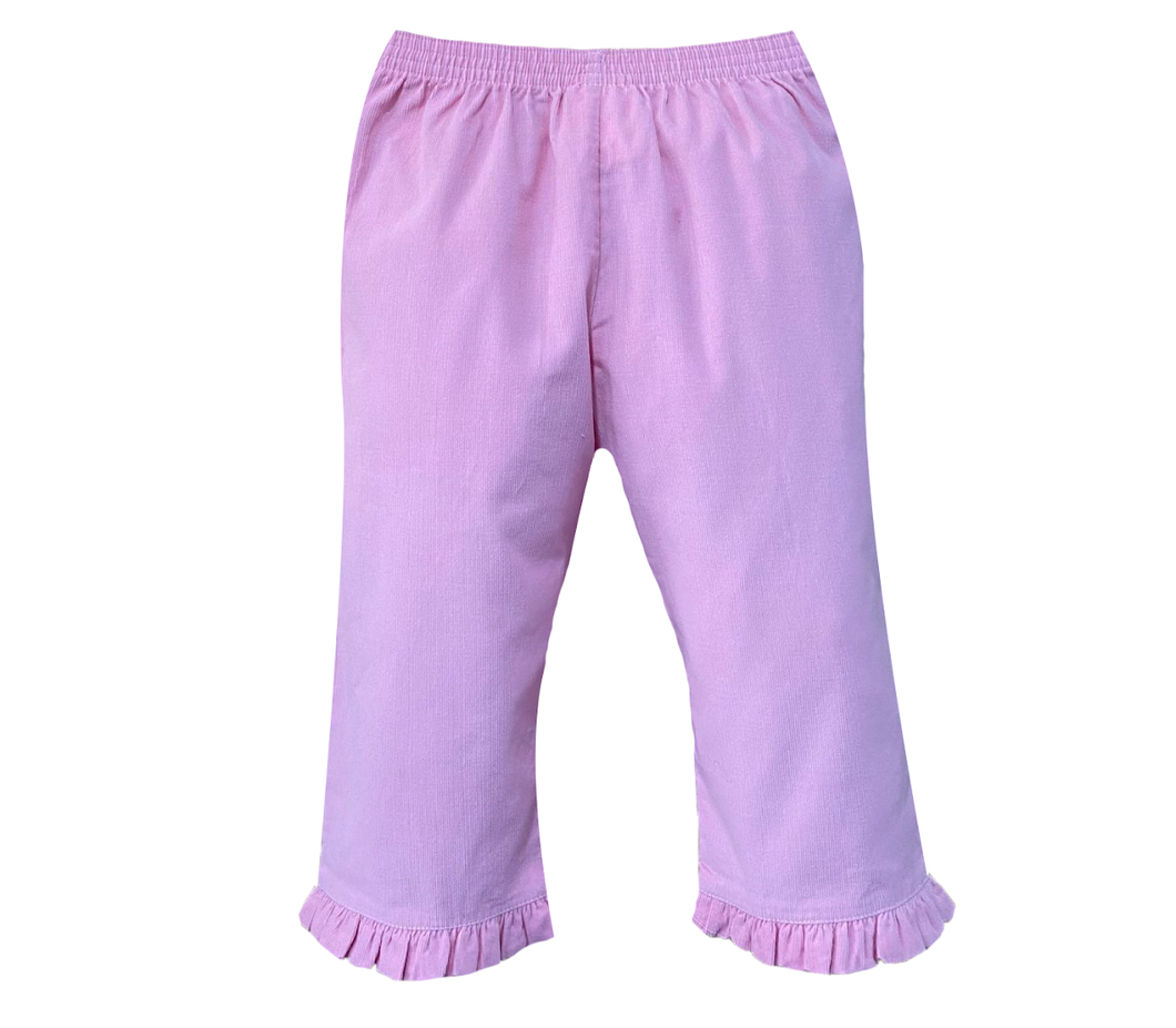 Girls Pink Ruffle Corduroy Pants