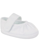 Load image into Gallery viewer, Girls White Satin Crib Shoe with Pleated Front