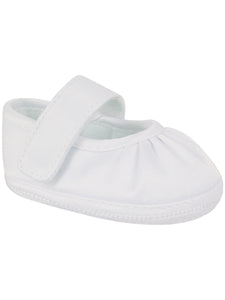Girls White Satin Crib Shoe with Pleated Front