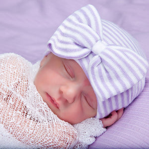 Stella Purple and White Striped Newborn Beanie