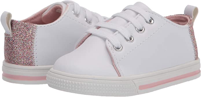 White w/ Pink Glitter Lennon Lace Up Sneaker