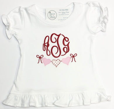 Girls Valentine's Appplique Heart Trio Tee