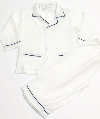White with Navy Trim PJ Pant Set