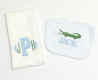 Alligator Bib and Burp Set