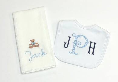 Teddy Bear Bib and Burp Set