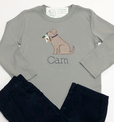 Applique Dog with Bird L/S Tee