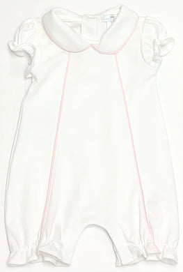 White Kasey Pima Playsuit with Pink Trim