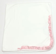 Load image into Gallery viewer, White/Pink Ruffle Pima Blanket