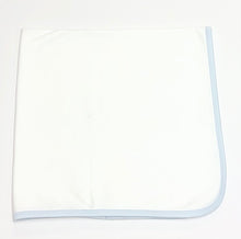 Load image into Gallery viewer, White Pima Blanket with Blue Piping