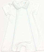 Load image into Gallery viewer, White Thomas Pima Playsuit with Blue Trim
