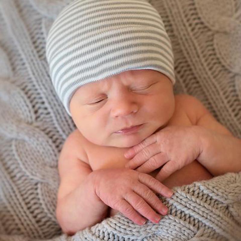 Grey and White Striped Newborn Beanie