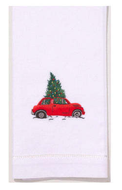 Car with Tree Hand Embroidered Towel