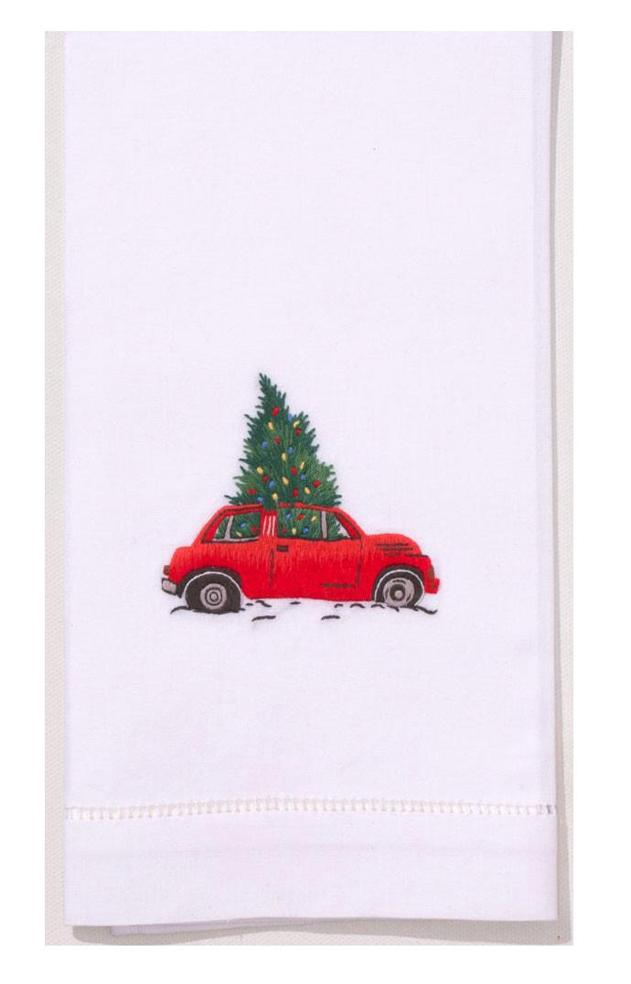 Car with Tree Hand Embroidered Towel