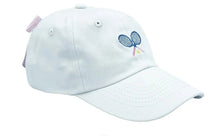 Load image into Gallery viewer, Girls White Tennis Baseball Hat w/ Pink Seersucker Bow