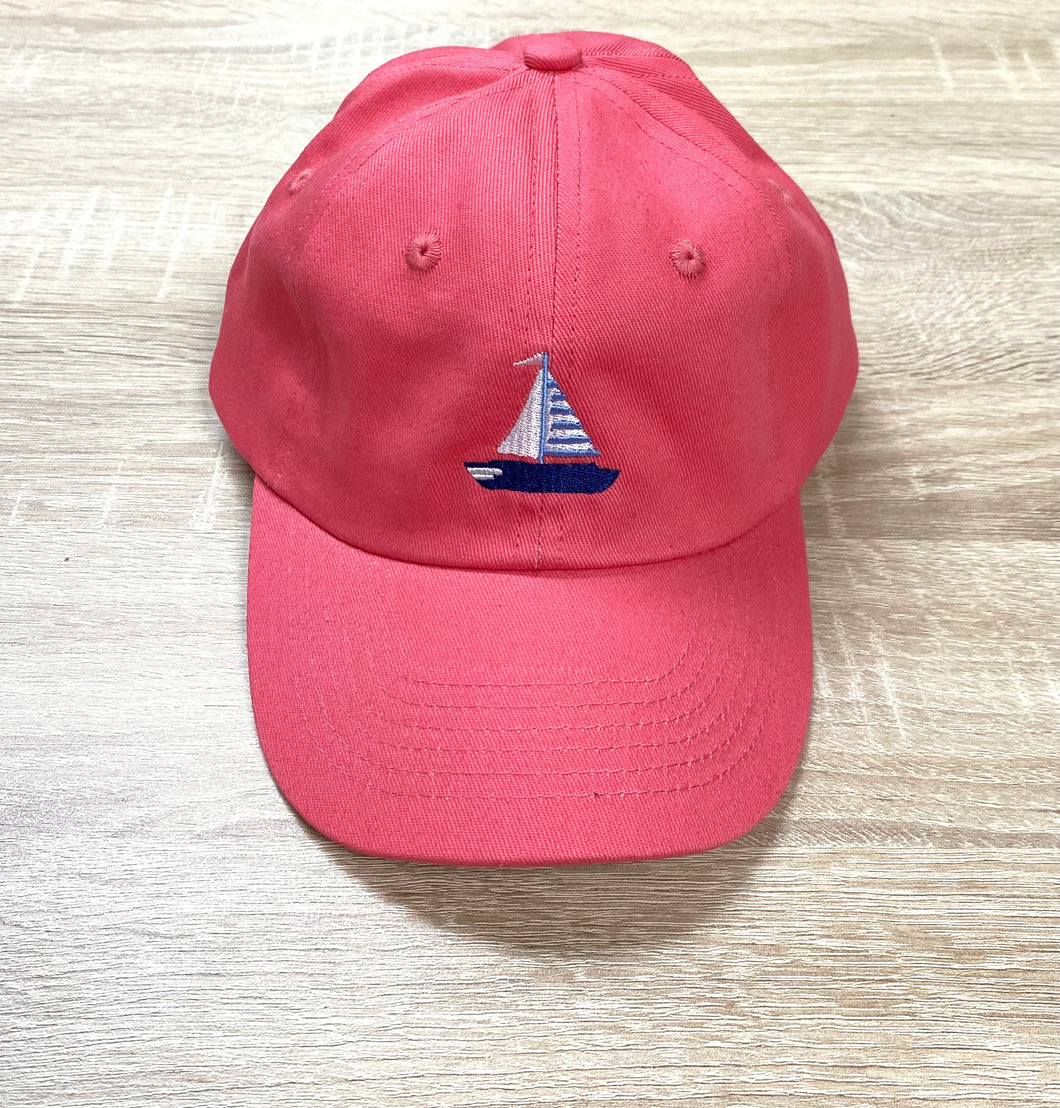 Boys Red Sailboat Baseball Hat