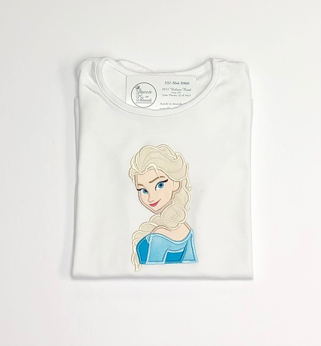 Girls Applique Elsa Short Sleeve Flutter Tee