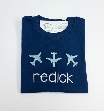 Navy Airplane Sketch Trio Tee