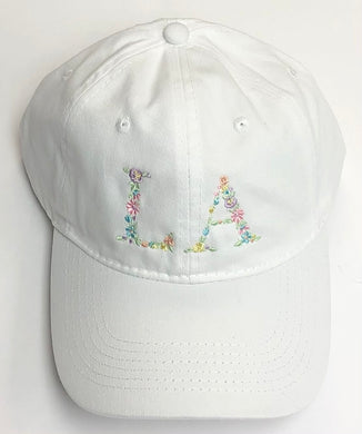 White LA FLoral Adult Baseball Cap