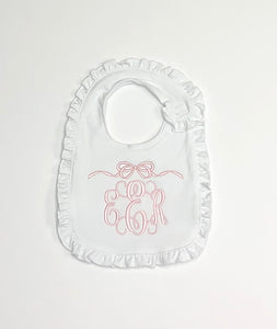 Initials with Long Bow on Ruffle Bib