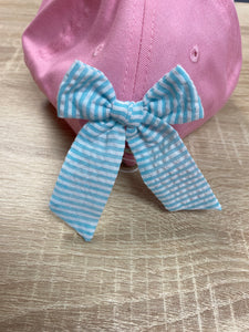 Girls Mermaid Baseball Hat w/ Aqua Seersucker Bow