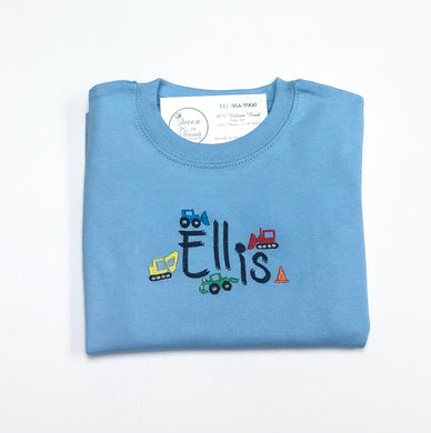 Light Blue Construction Vehicles Tee