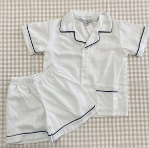 White w/ Navy Trim Shorts Pajamas