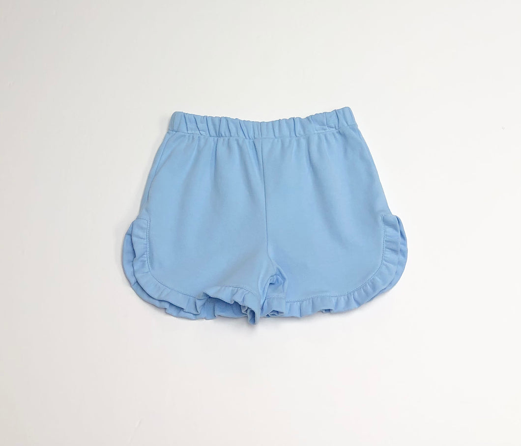 Girls Light Blue Knit Ruffle Shorts