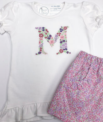 Pink/Purple Floral Letter Ruffle Tee