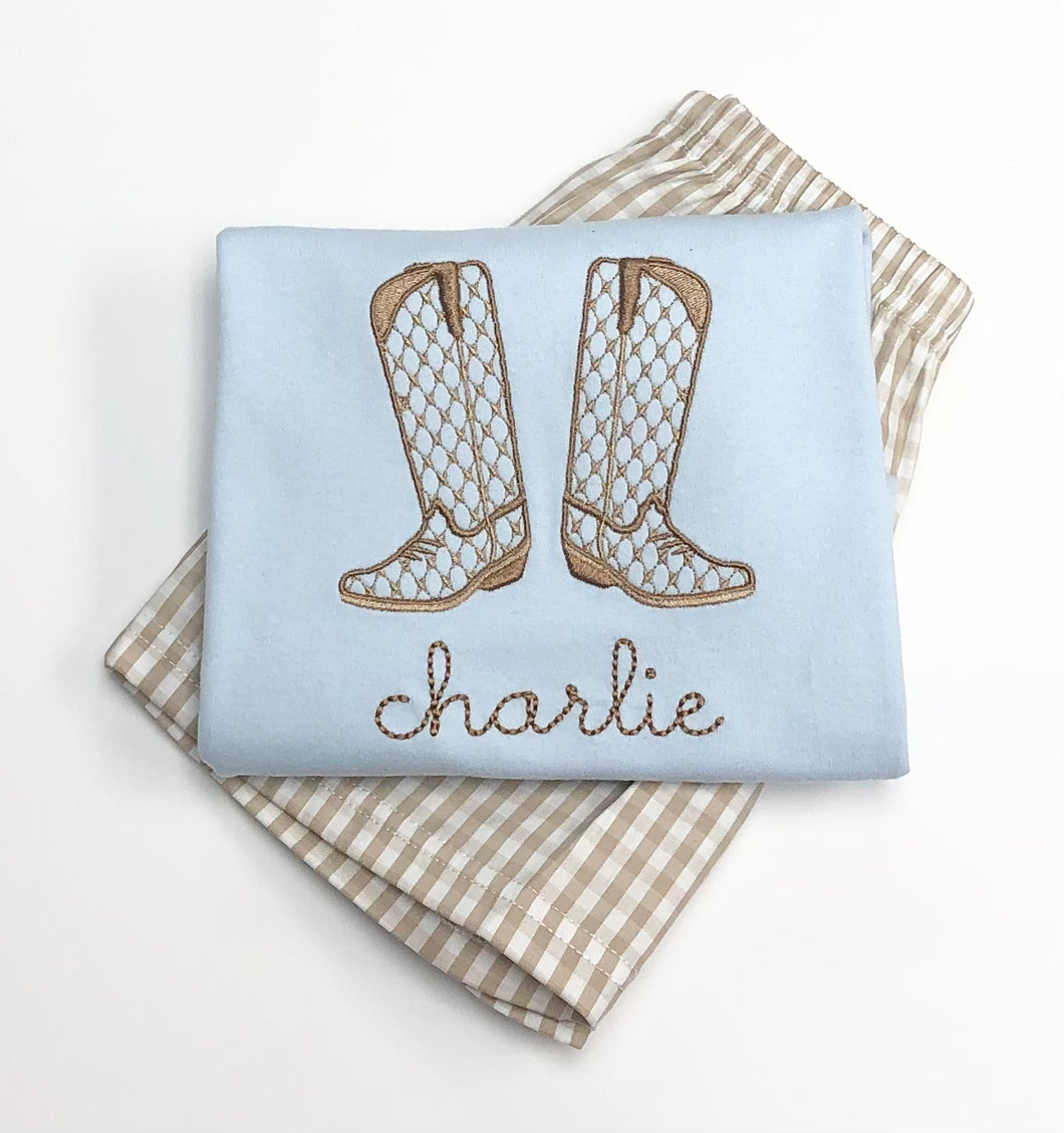 Light Blue Western Boot Tee with Name